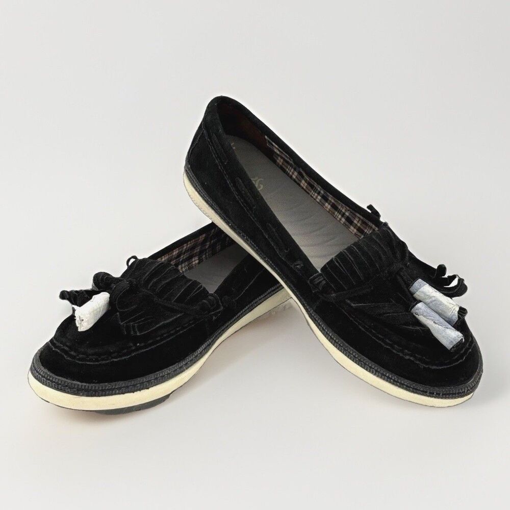 Pure Sole Women Moccasins Loafers Fringe Tassel Leather Shoes Size 6.5 M Black
